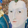 Studio Zenobia: two postcards in a series depicting the artist's paintings.